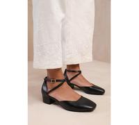 Wheres That From Peru Low Ankle Strap Block Heels Ladies Cuir noir PU 5 (38) Female