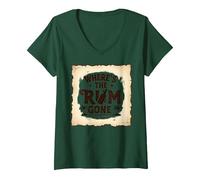 Where's The Rum Gone : Tropical Beach Party T-Shirt avec Col en V, Femme, Vert Forêt, S