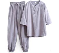 WHESAZYP Tenues de Tai Chi Vêtements de Tai Chi Uniforme de Kung Fu pour Femmes Ensemble d'arts Martiaux en Coton et Lin Pantalon à Manches Courtes Uniforme de méditation Zen