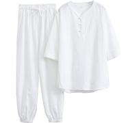 WHESAZYP Tenues de Tai Chi Vêtements de Tai Chi Uniforme de Kung Fu pour Femmes Ensemble d'arts Martiaux en Coton et Lin Pantalon à Manches Courtes Uniforme de méditation Zen