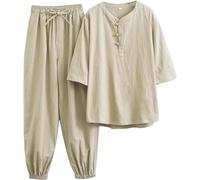 WHESAZYP Tenues de Tai Chi Vêtements de Tai Chi Uniforme de Kung Fu pour Femmes Ensemble d'arts Martiaux en Coton et Lin Pantalon à Manches Courtes Uniforme de méditation Zen