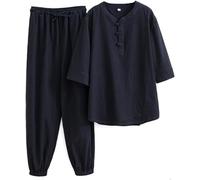 WHESAZYP Tenues de Tai Chi Vêtements de Tai Chi Uniforme de Kung Fu pour Femmes Ensemble d'arts Martiaux en Coton et Lin Pantalon à Manches Courtes Uniforme de méditation Zen