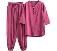 WHESAZYP Tenues de Tai Chi Vêtements de Tai Chi Uniforme de Kung Fu pour Femmes Ensemble d'arts Martiaux en Coton et Lin Pantalon à Manches Courtes Uniforme de méditation Zen