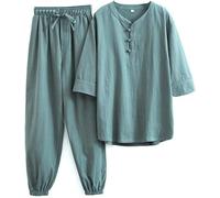 WHESAZYP Tenues de Tai Chi Vêtements de Tai Chi Uniforme de Kung Fu pour Femmes Ensemble d'arts Martiaux en Coton et Lin Pantalon à Manches Courtes Uniforme de méditation Zen