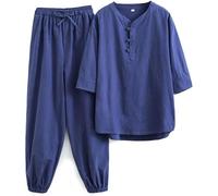 WHESAZYP Tenues de Tai Chi Vêtements de Tai Chi Uniforme de Kung Fu pour Femmes Ensemble d'arts Martiaux en Coton et Lin Pantalon à Manches Courtes Uniforme de méditation Zen