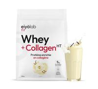 WHEY + COLLAGÈNE HT | 82% de Protéines | Peptides de Collagène Hydrolysé 2000 Da | Riche en BCAA | Construction de la masse musculaire | Entretien des Articulations | Saveur Vanille | 750g | Eiyolab