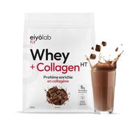 WHEY + COLLAGÈNE HT | 82% de Protéines | Peptides de Collagène Hydrolysé 2000 Da | Riche en BCAA | Construction de la masse musculaire | Entretien des Articulations | Saveur Chocolat | 750g | Eiyolab