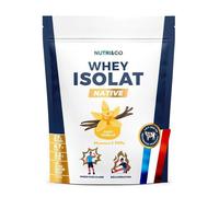 NUTRI & CO Whey Isolate Native - Jusqu’à 94% de Protéines - Pur Lait Français Low Lactose Digestion Facile - Riche en BCAA - Prise de Masse & Musculation - 900gr 30 portions goût Vanille