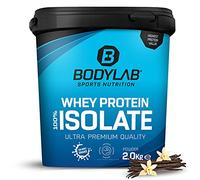 Whey Protein Isolate Vanille 2kg Bodylab24, poudre de protéines à base d'isolat de whey, peut favoriser la construction musculaire, sans aspartame