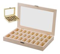 WhFKLca BoîTe De PréSentation De Roches, BoîTe à SpéCimens en Bois De MinéRaux Et De Roches avec 27 Compartiments, pour Collections De Roches, MinéRaux, Pierres PréCieuses Et Bijoux,28 x 18 x 3.5cm