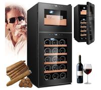 WhFKLca Cave à Cigares éLectrique 59 L, Armoire à Cigares éLectronique à Double Porte 110 W, Cave à Vin avec éTagèRe en Bois De Cèdre Espagnol, Silencieuse, Lumière LED Et Porte en Verre Trempé,C