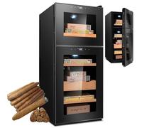 WhFKLca Cave à Cigares éLectrique 59 L, Armoire à Cigares éLectronique à Double Porte 110 W, Cave à Vin avec éTagèRe en Bois De Cèdre Espagnol, Silencieuse, Lumière LED Et Porte en Verre Trempé,A