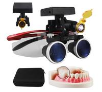 WhFKLca Loupes Dentaires 2,5X/3,5X pour Laboratoire Dentaire, Loupes Binoculaires Dentaires avec Lampe Frontale LED 5 W, Distance De Travail : 320-420 Mm, Luminosité RéGlable sur 4 Niveaux Red-3.5X