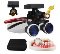WhFKLca Loupes Dentaires 2,5X/3,5X pour Laboratoire Dentaire, Loupes Binoculaires Dentaires avec Lampe Frontale LED 5 W, Distance De Travail : 320-420 Mm, Luminosité RéGlable sur 4 Niveaux Red-2.5X