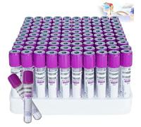 WhFKLca Tubes De PréLèVement Sanguin sous Vide Jetables,100 PièCes, Tubes De PréLèVement Sanguin en Verre, Tubes De PréLèVement Sanguin Anticoagulants Edta K2 De 2 ML/5 Ml/10 ML,pour Laboratoire,5ml