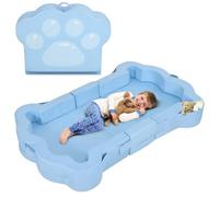 whiffee Lit de voyage pliable et portable pour tout-petits, lit de sol avec housse lavable pour enfants, doux et sûr (bleu)
