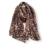 Whilsa Écharpe rectangulaire légère à imprimé animal léopard pour femme, légère, aérée, douce au toucher, 90x180cm (marron)