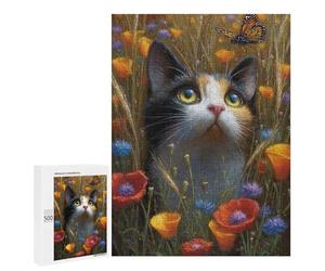 Whimsical Cat in Flowers Puzzle 1000 Pièces Educa Jouet en Bois Cadeau Unique Décoration Intérieure Jeu Éducatif Challenge Toy Adultes Et Enfants À Partir De 14 Ans 500 PCS
