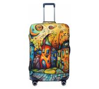 Whimsical Colorful Village Street Housses de protection élastiques pour bagages de 45,7 à 81,6 cm, noir, X-Large
