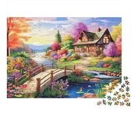Whimsical Cottage par The Stream 1000 Piece Puzzles Adults and Children Magnifique Paysage Cadeau pour La Famille Loisir Créatif Tableau Décoratif Jeu Stimulant 38x26cm/1000pcs