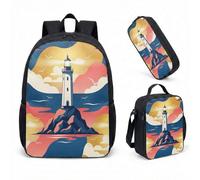 Whimsical Lighthouse Fantasy Sac à dos 3 pièces 43,2 cm Motif baleines étoilées pour enfants filles garçons Voilier, 07, L, Minimaliste