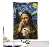 Whimsical Mona Lisa Bathroom Metal Sign - Funny Mona Lisa Pinching Nose Wall Decor | Humor X Mońa Lísa Classical Mashup Art | Creative Toilet Sign For Guest Bathrooms