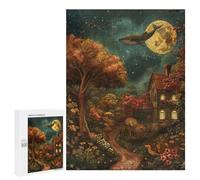Whimsical Moonlit Cottage Scene Puzzle 1000 Pièces Educa Jouet en Bois Cadeau Unique Décoration Intérieure Jeu Éducatif Challenge Toy Adultes Et Enfants À Partir De 14 Ans 500 PCS
