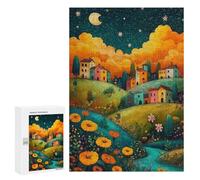 Whimsical Village Night Scene Puzzle 1000 Pièces Educa Jouet en Bois Cadeau Unique Décoration Intérieure Jeu Éducatif Challenge Toy Adultes Et Enfants À Partir De 14 Ans 300 PCS
