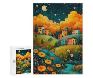 Whimsical Village Night Scene Puzzle 1000 Pièces Educa Jouet en Bois Cadeau Unique Décoration Intérieure Jeu Éducatif Challenge Toy Adultes Et Enfants À Partir De 14 Ans 300 PCS