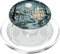 Whimsical Winter Landscape Cute Snowflake Pattern Full Moon PopSockets PopGrip pour MagSafe