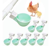 Whimsii Lot de 8 gobelets à eau en forme de poulet avec raccords en T en PVC - Automatique - Anti-fuite - Peut contenir 50 % d'eau en plus - Convient pour poussins, canards, cailles, oiseaux, dinde