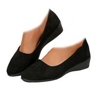 Whimsyard Chaussures orthopédiques élégantes, légères, antidérapantes en daim avec talon bas, chaussures compensées basses fermées à bout rond - Soutien de la voûte plantaire - Pour fasciite plantaire