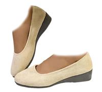 Whimsyard Chaussures orthopédiques élégantes, légères et antidérapantes en daim avec talon bas, chaussures compensées basses fermées à bout rond - Soutien de la voûte plantaire - Pour fasciite