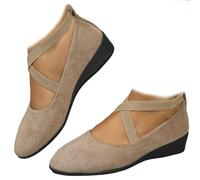 Whimsyard Élégantes Chaussures compensées Basses à Bride élastique de Couleur Unie, Ballerines orthopédiques fermées en Daim avec Soutien de la voûte Plantaire pour Femme (Kaki,40)