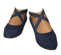 Whimsyard Élégantes Chaussures compensées Basses à Bride élastique de Couleur Unie, Ballerines orthopédiques fermées en Daim avec Soutien de la voûte Plantaire pour Femme (Bleu,39)