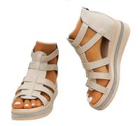 Whimsyard Sandales compensées avec ornements en strass,sandales compensées orthopédiques à plateforme pour femmes avec soutien de la voûte plantaire,sandales compensées décontractées (Beige,43)