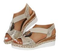Whimsyard Sandales compensées orthopédiques confortables pour femme, sandales compensées décontractées à bout ouvert, chaussures de plage avec soutien de la voûte plantaire, doré, 39 EU