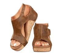 Whimsyard Sandales orthopédiques compensées en cuir pour femmes, sandales compensées à plateforme large, sandales compensées d'été à boucle à bout ouvert pour femmes (Marron,35)