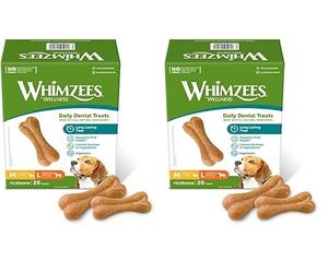 WHIMZEES by Wellness, Os de Riz à Mâcher pour Chien de Moyenne et Grande Taille, Friandises Naturelles pour l'Hygiène Bucco-Dentaire, Taille M/L, Boîte de 20 Pièces (Lot de 2)