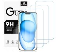 Whioltl Lot de 3 films de protection d'écran pour iPhone 15, iPhone 15 Pro & iPhone 16, Film en verre trempé HD clair, sans bulles, anti-rayures, haute transparence, anti-empreintes digitales, 6.1"