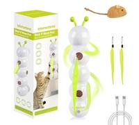 Whirlie Jouet pour chat intelligent avec motif de vers, jouet interactif rechargeable avec queue de plume, ventouse, pour une installation facile sur fenêtre et mur (blanc)