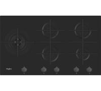 WHIRLPOOL Plaque gaz GOWL928NB, 5 foyers, verre noir, Grilles fonte