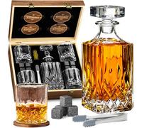 WHISISKEY Ensemble Carafe à Whisky - Coffret Cadeau à Whisky - Cadeaux pour Hommes - Cadeau d'anniversaire pour Homme - Carafe Classique 700 ML - 4 Verres à Whisky, 4 Pierres à Whisky