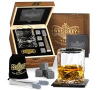 WHISISKEY Set de Verre a Whisky - Coffret Whisky Cadeau Homme - Verre à Whisky & Rhum - 1 Verres à Whisky x 310ML, 4 Pierre a Whisky, 1 sous-Verres, Whiskey Accessories