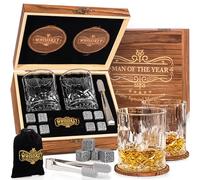 Whisiskey Set de Verre a Whisky - Coffret Whisky Cadeau Homme - Verre à Whisky & Rhum - 2 Verres à Whisky x 310ML, 8 Pierre a Whisky, 2 sous-Verres, Whiskey Accessories