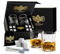 Whisiskey Set de Verre a Whisky - Coffret Whisky Cadeau Homme - Verre à Whisky & Rhum - 2 Verres à Whisky x 310ML, 8 Pierre a Whisky, 2 sous-Verres, Whiskey Accessories
