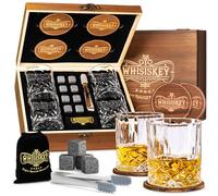Whisiskey Set de Verre a Whisky - Coffret Whisky Cadeau Homme - Verre à Whisky & Rhum - 4 Verres à Whisky, 8 Pierre a Whisky, 4 sous-Verres, Whiskey Accessories