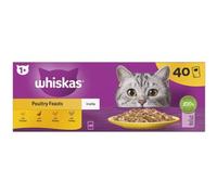 Whiskas 1+ Adult Poultry Selection in Jelly 40 Pouches, Adult Wet Cat Food, Megapack (40 x 85 g)