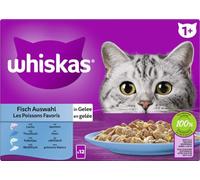 WHISKAS 1+ Lot de 4 sachets de Nourriture Humide pour Adultes, sélection de Poissons en gelée, 4 Paquets de 12 x 85 g chacun
