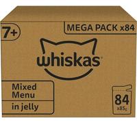 WHISKAS 7 Ans + Repas Pour Chat Senior, Lot de 84 Sachets fraîcheur de 85 g, 4 Variétés en Gelée, Nourriture Humide Chat Complète et Équilibrée